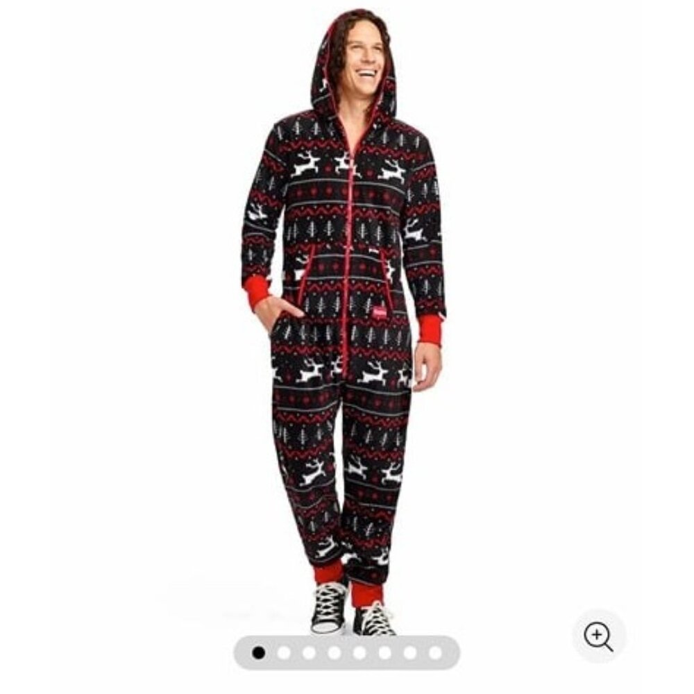 Brand New Tipsy Elves Men's Onsie Zip Pajama Reindeer Jumpsuit Hooded Holiday XL